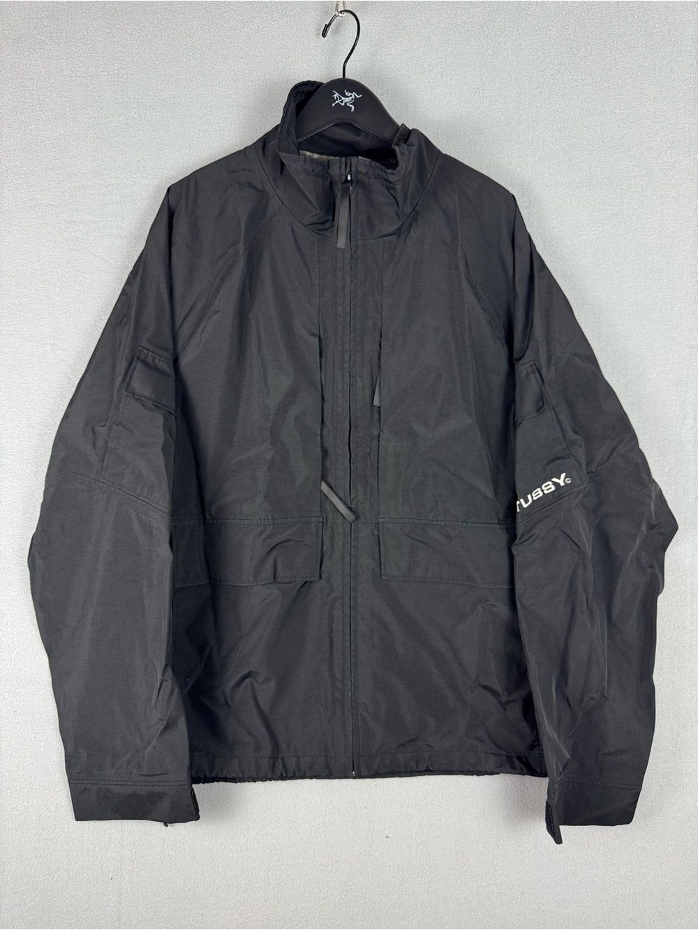 Stussy Black Apex Shell Jacket Mens Size XL Gorp Tech Utility Waterproof Outdoor